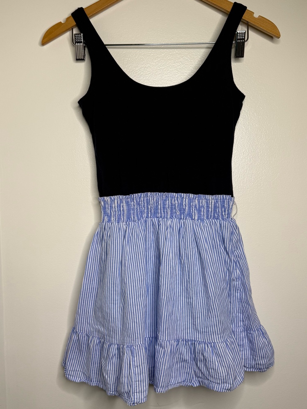 Y2K Abercrombie & Fitch Mini Babydoll Dress Smocked Waist Sz Small Navy Stripes
